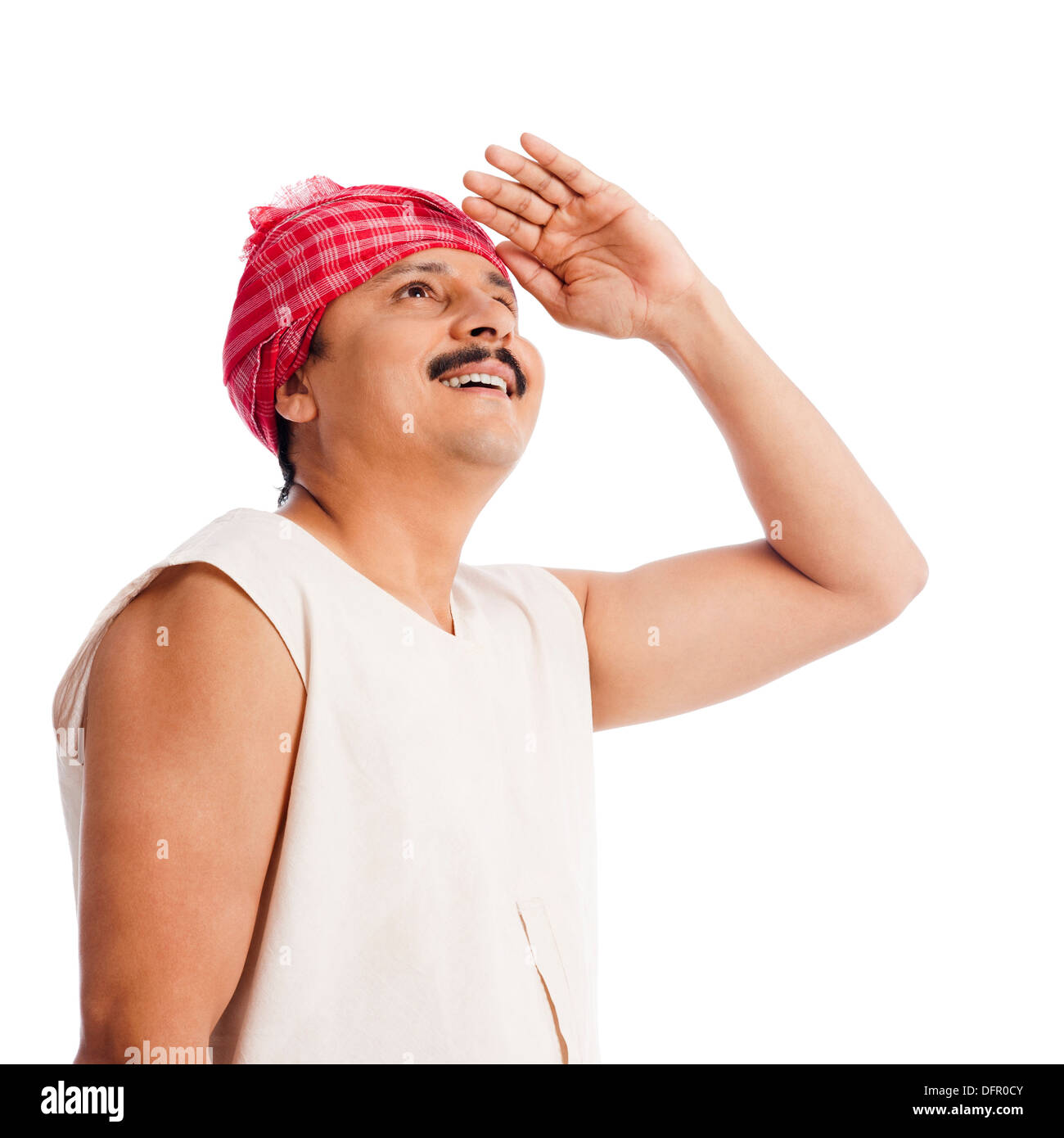 Landwirt seine Augen Abschirmung Stockfoto