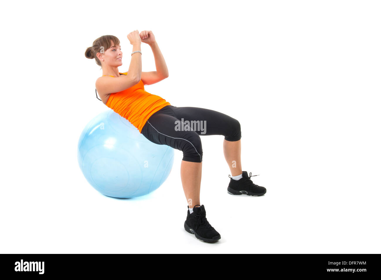 Sport Mädchen mit blauen Gymnastik ball Stockfoto