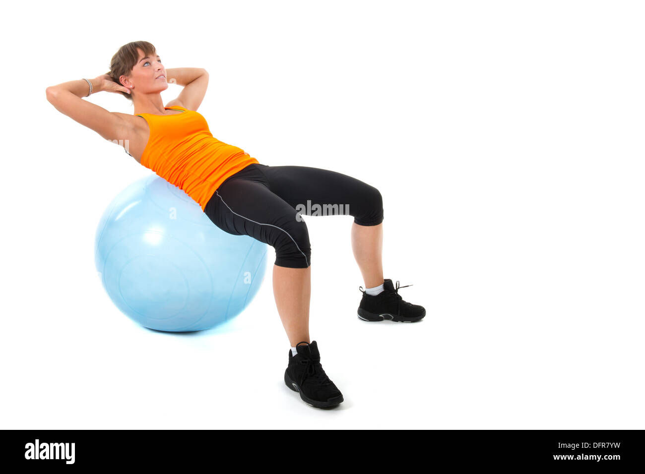 Sport Mädchen mit blauen Gymnastik ball Stockfoto