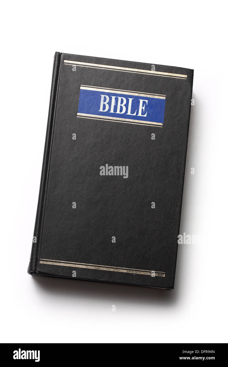 Buch der schwarze Bibel auf weißem Hintergrund Stockfoto