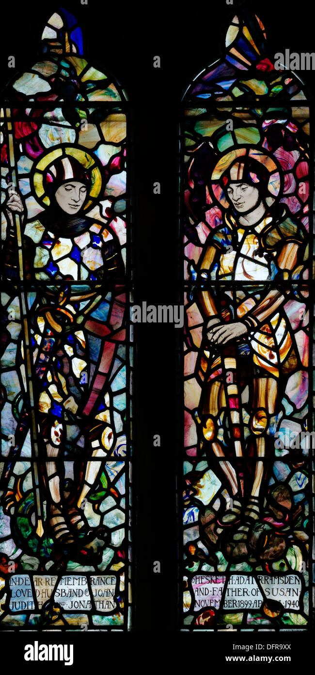 Festschrift Glasfenster in St. Chad Church, Middlesmoor, Yorkshire, England Stockfoto