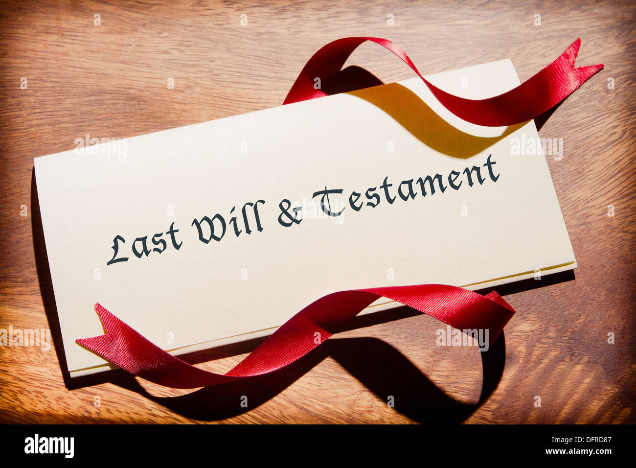 Last Will And Testament Dokument gebunden mit Band Stockfoto