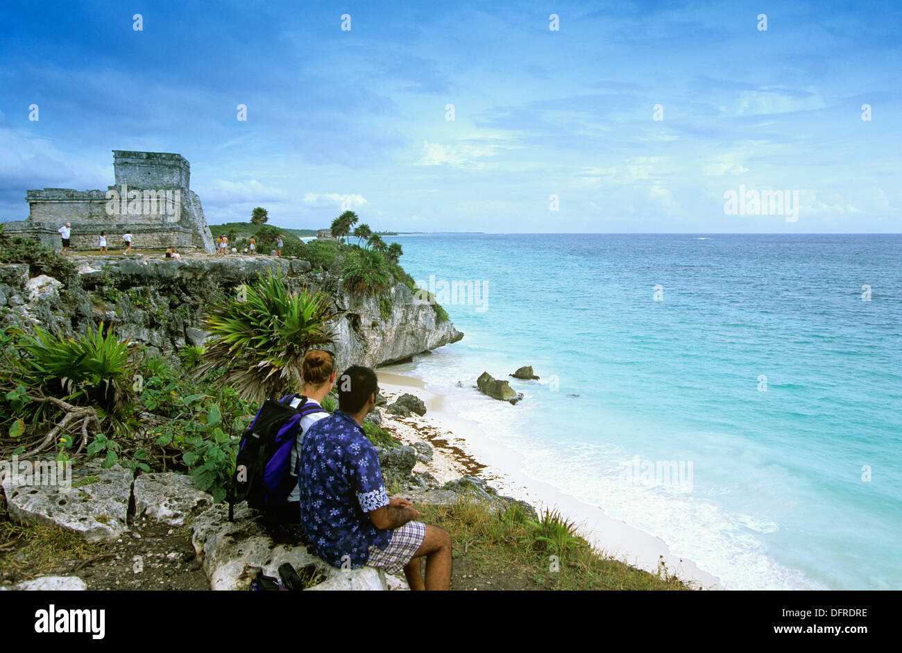 Eine sagenhafte Festung am Meer, ist Tulum am meisten von allen Maya-Stätten, Quintana Roo, Mexiko besucht. Stockfoto