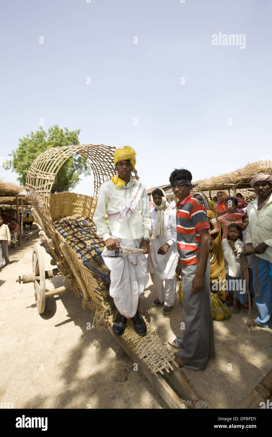 Ehe-Rituale in Eheschließung Korku Stamm, Khalwa, Jharikheda Dorf, Madhya Pradesh, Indien. Stockfoto