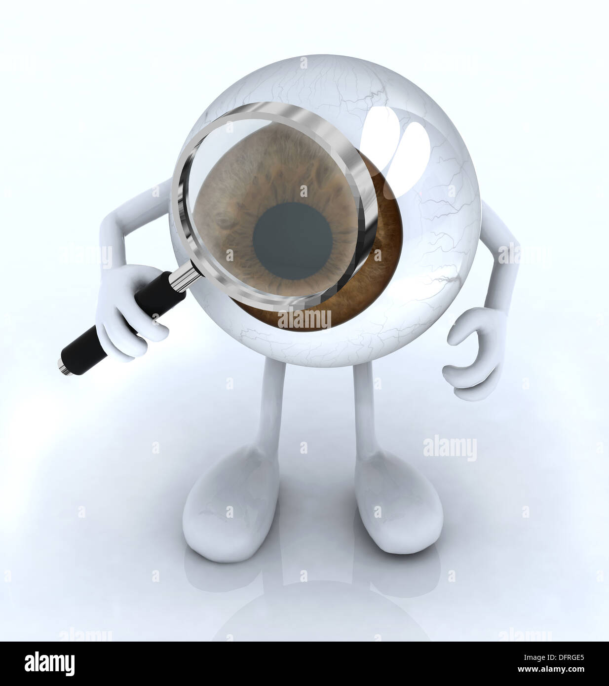 Big Eye mit seine Arme und Beine mit einer Lupe, 3d illustration Stockfoto