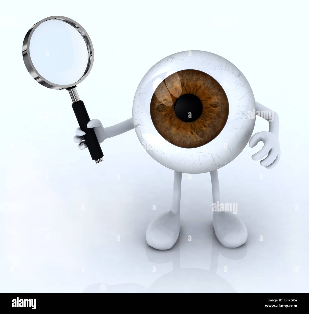 Big Eye mit seine Arme und Beine mit einer Lupe, 3d illustration Stockfoto