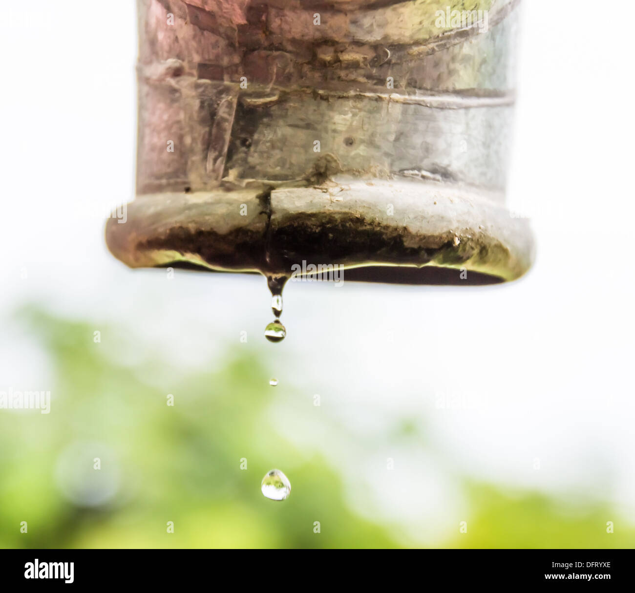 Wasser tropft aus einem Rohr. Stockfoto