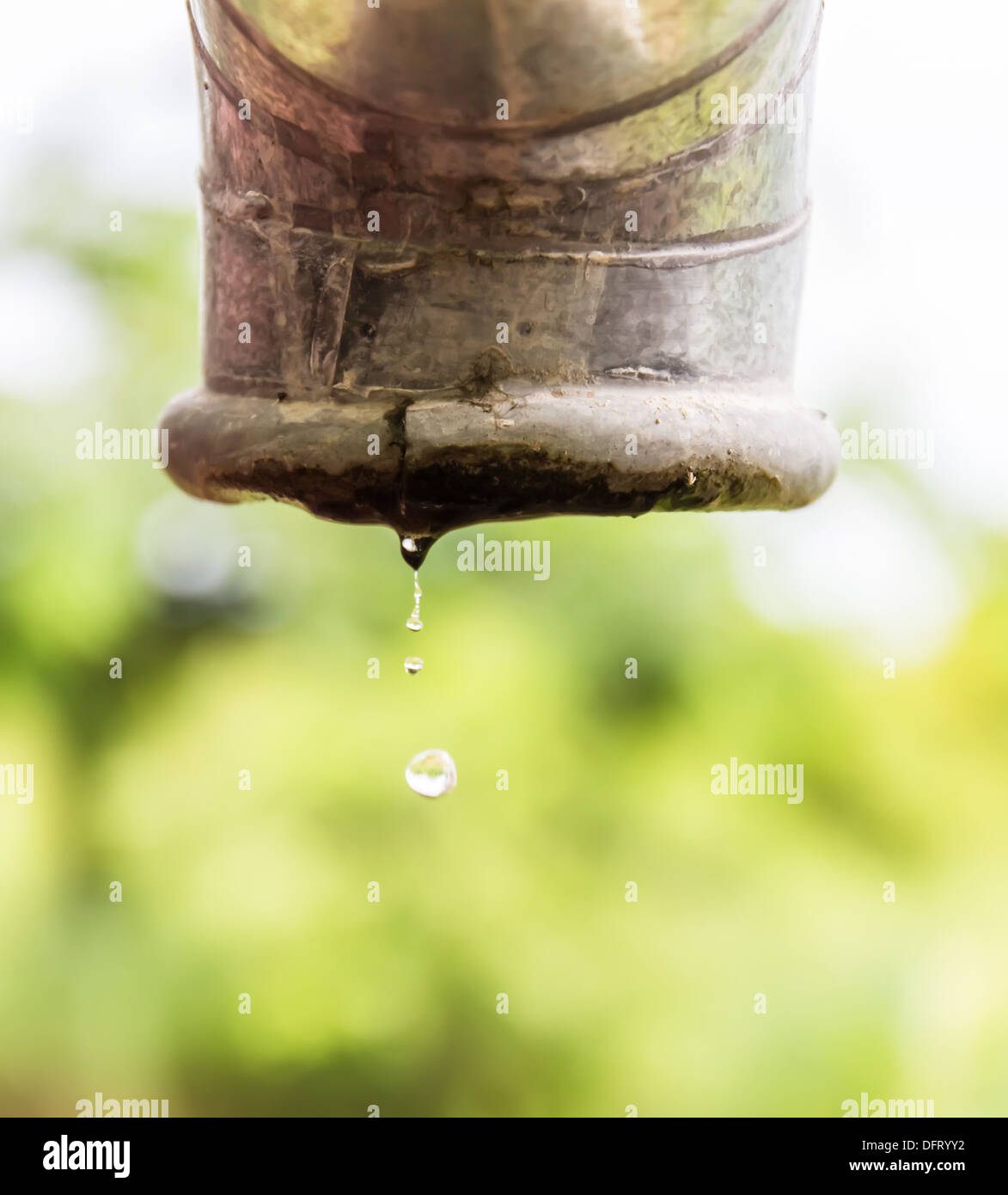 Wasser tropft aus einem Rohr. Stockfoto