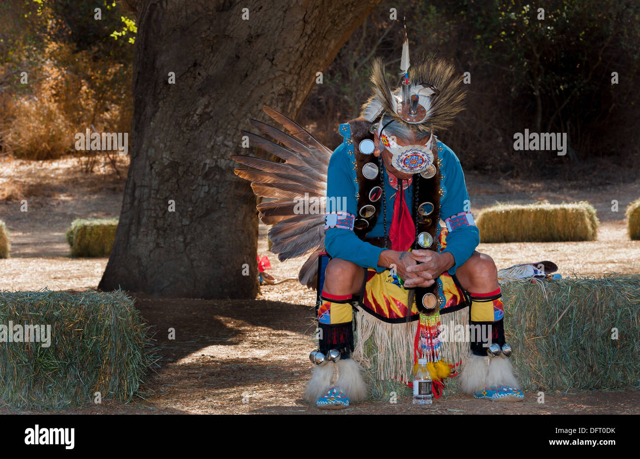 Chumash Indianer elder im 2013 Tribal Pow Wow, Phaseneiche Camp, Santa Ynez Valley, Kalifornien Stockfoto