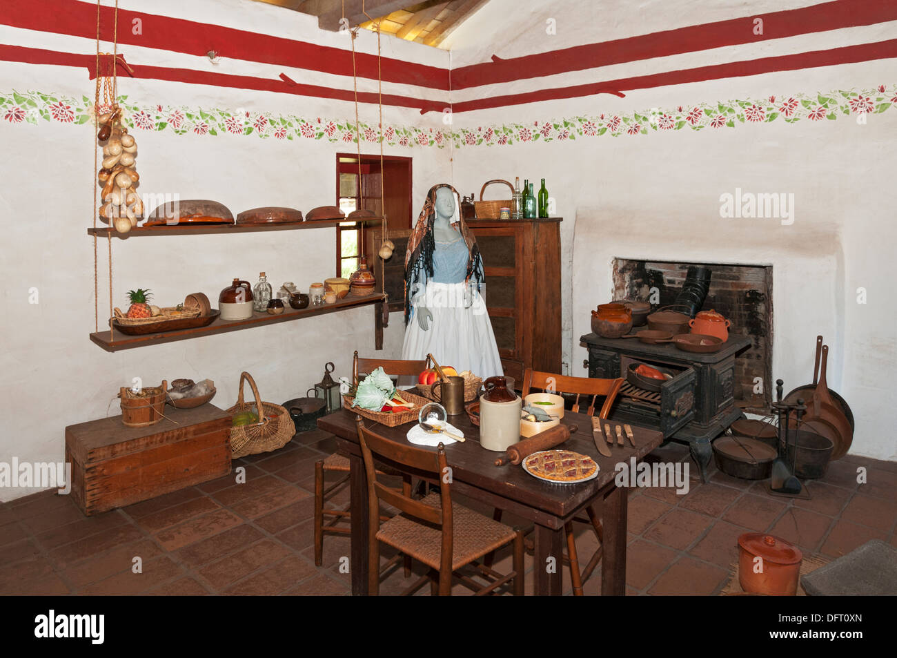 Kalifornien, Old Town San Diego State Historic Park, La Casa de Machado y Stewart, Küche Ausstellung Stockfoto