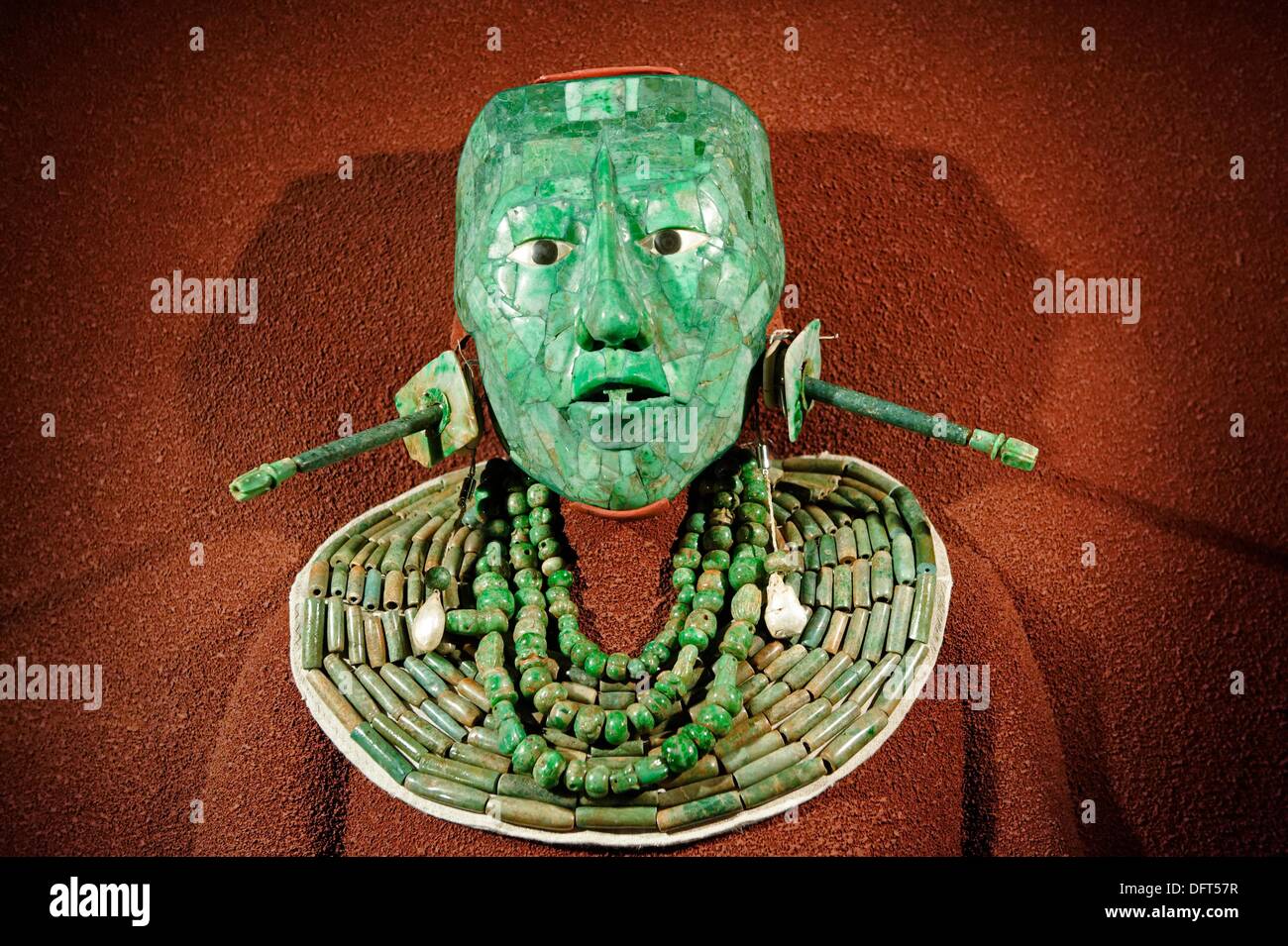 Jade Totenmaske des Maya-Königs Pacal Maya-Kultur. Das nationale Museum der Anthropologie Museo Nacional de Antropología. Mexiko Stockfoto