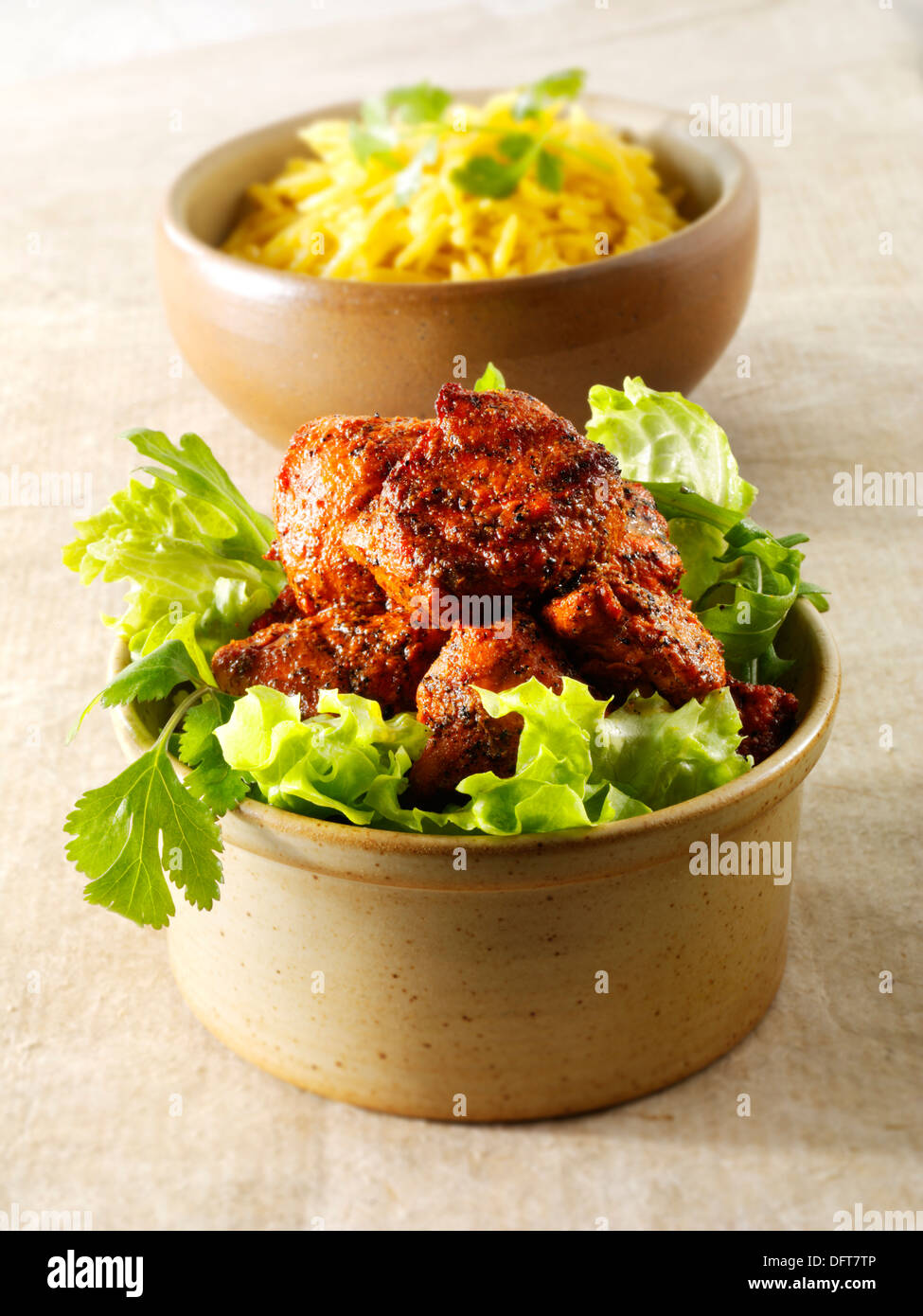 Indian Chicken Tikka mit Naan Brot & Salat Stockfoto