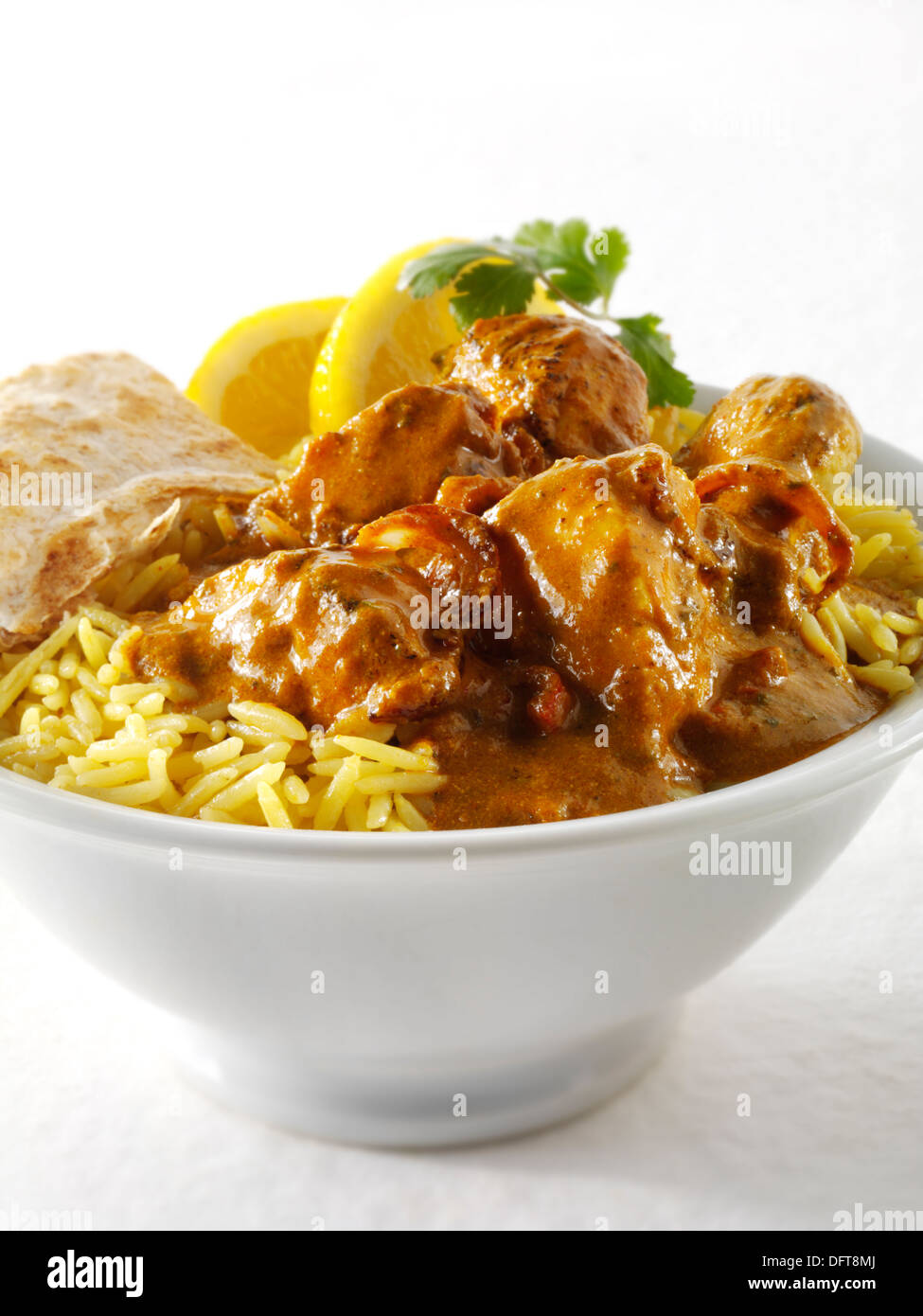 Karahi pakistanischen Hühnercurry und Pilau Reis Stockfoto