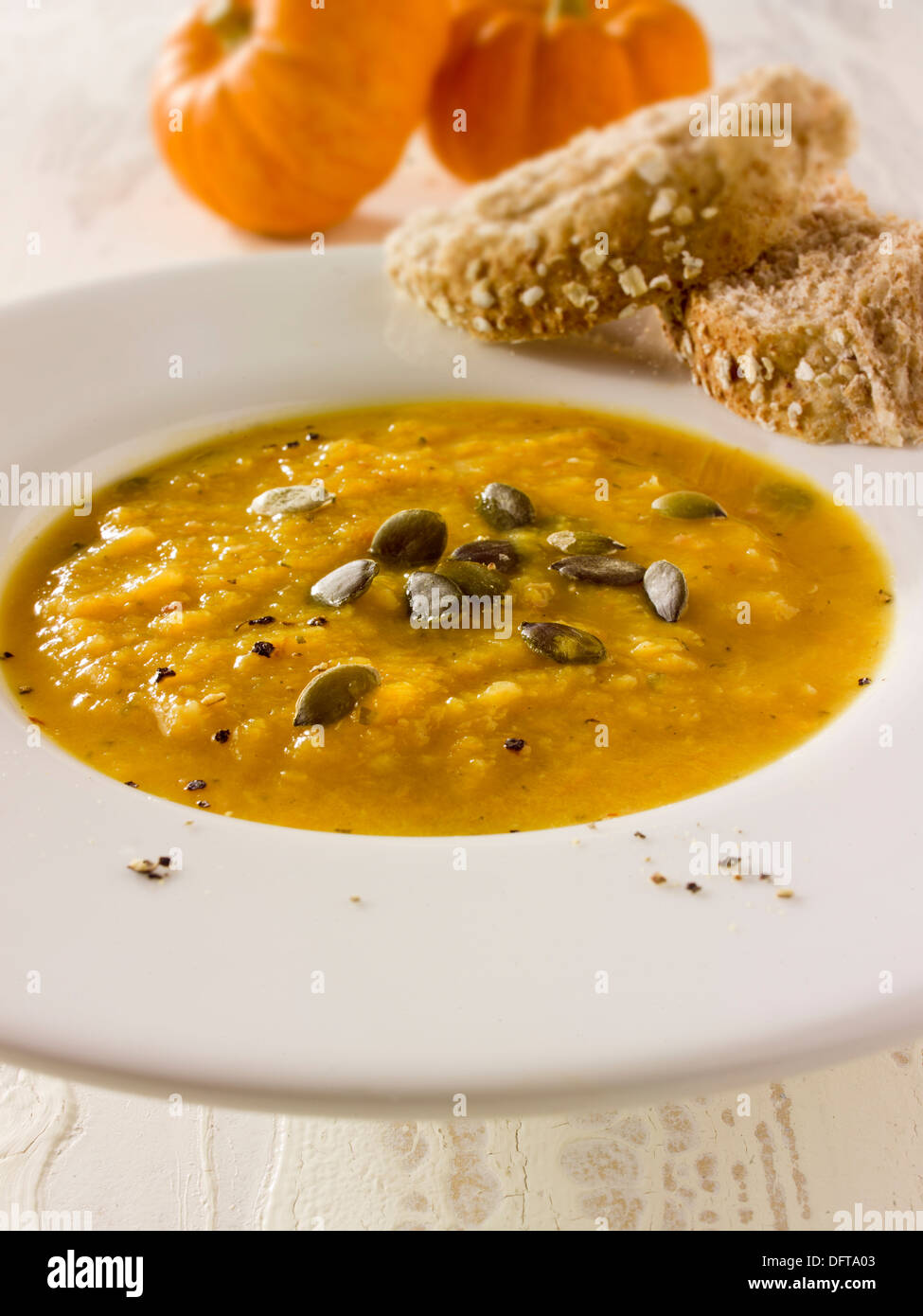 Kürbis & Speck Suppe Stockfoto