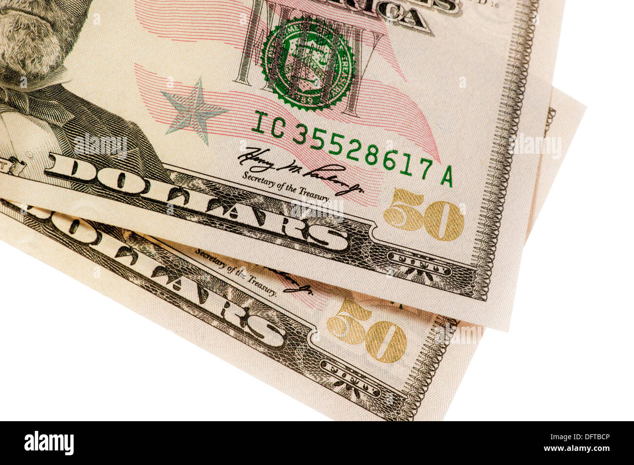 Fünfzig Dollar ($50) US-Banknoten Stockfoto