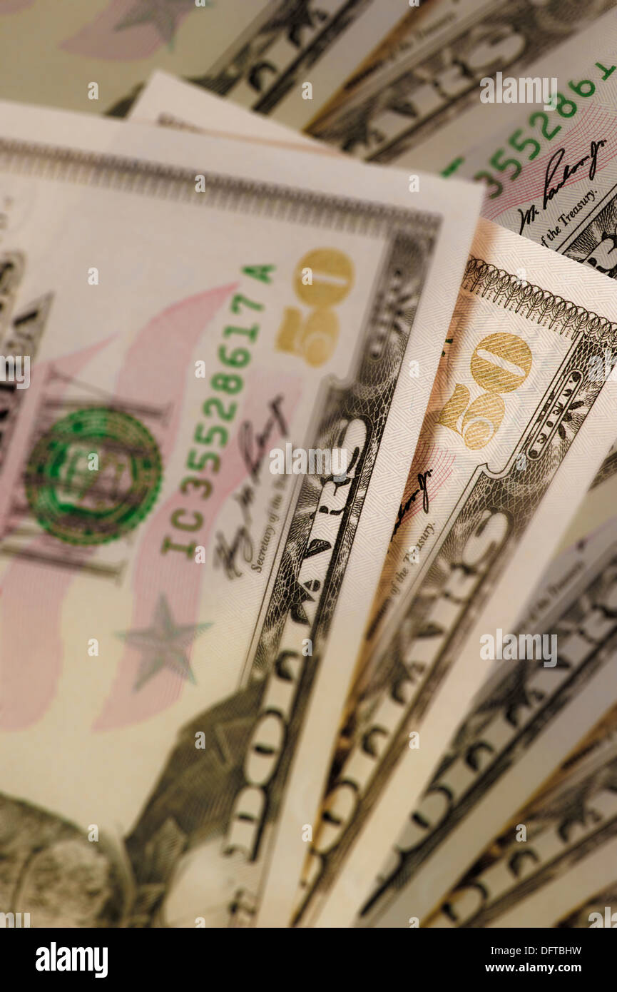 Fünfzig Dollar ($50) US-Banknoten Stockfoto