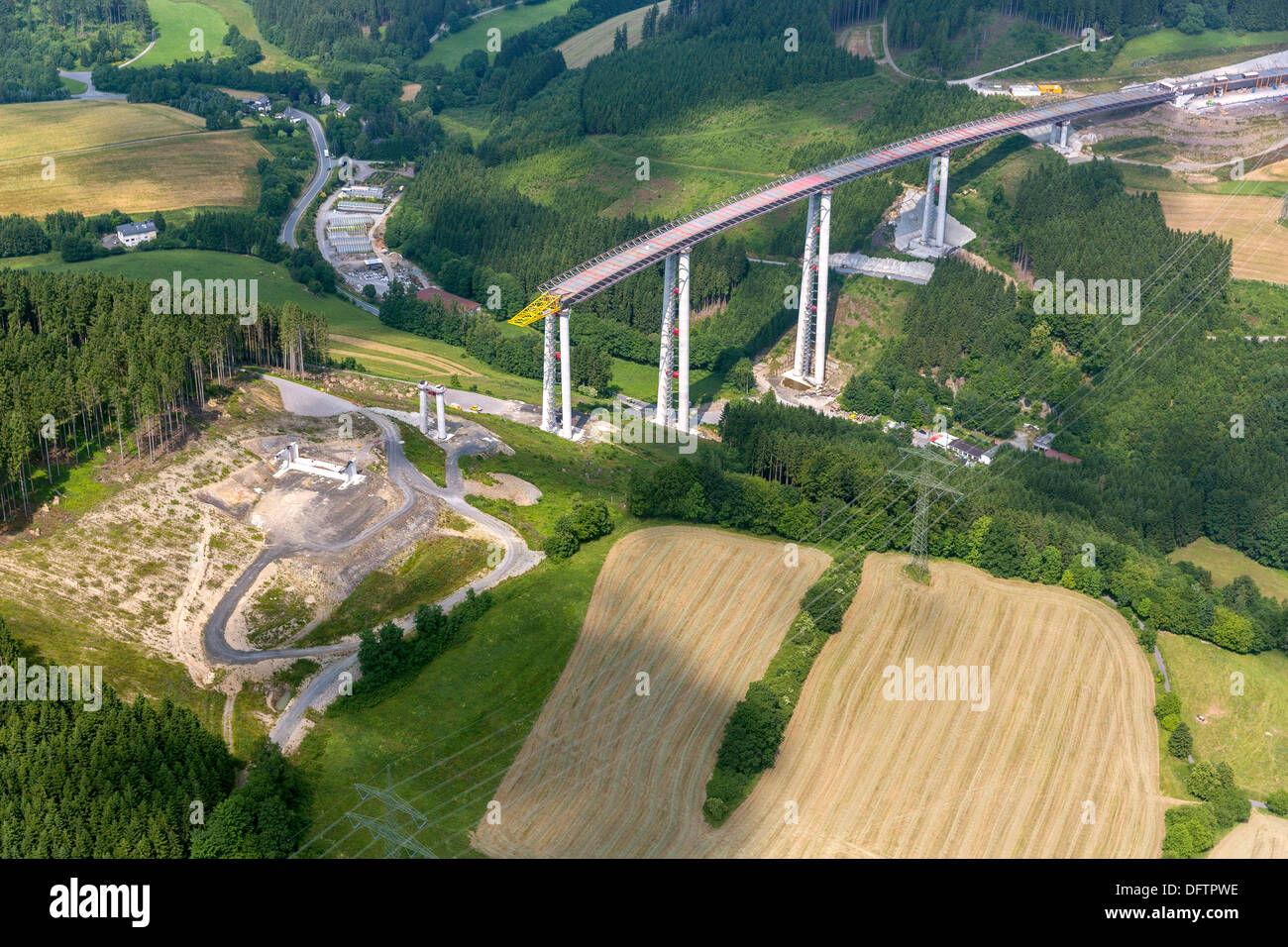 Luftbild, Autobahn A46, Brücke Baustelle, Bestwig, Bestwig, Nordrhein-Westfalen, Deutschland Stockfoto