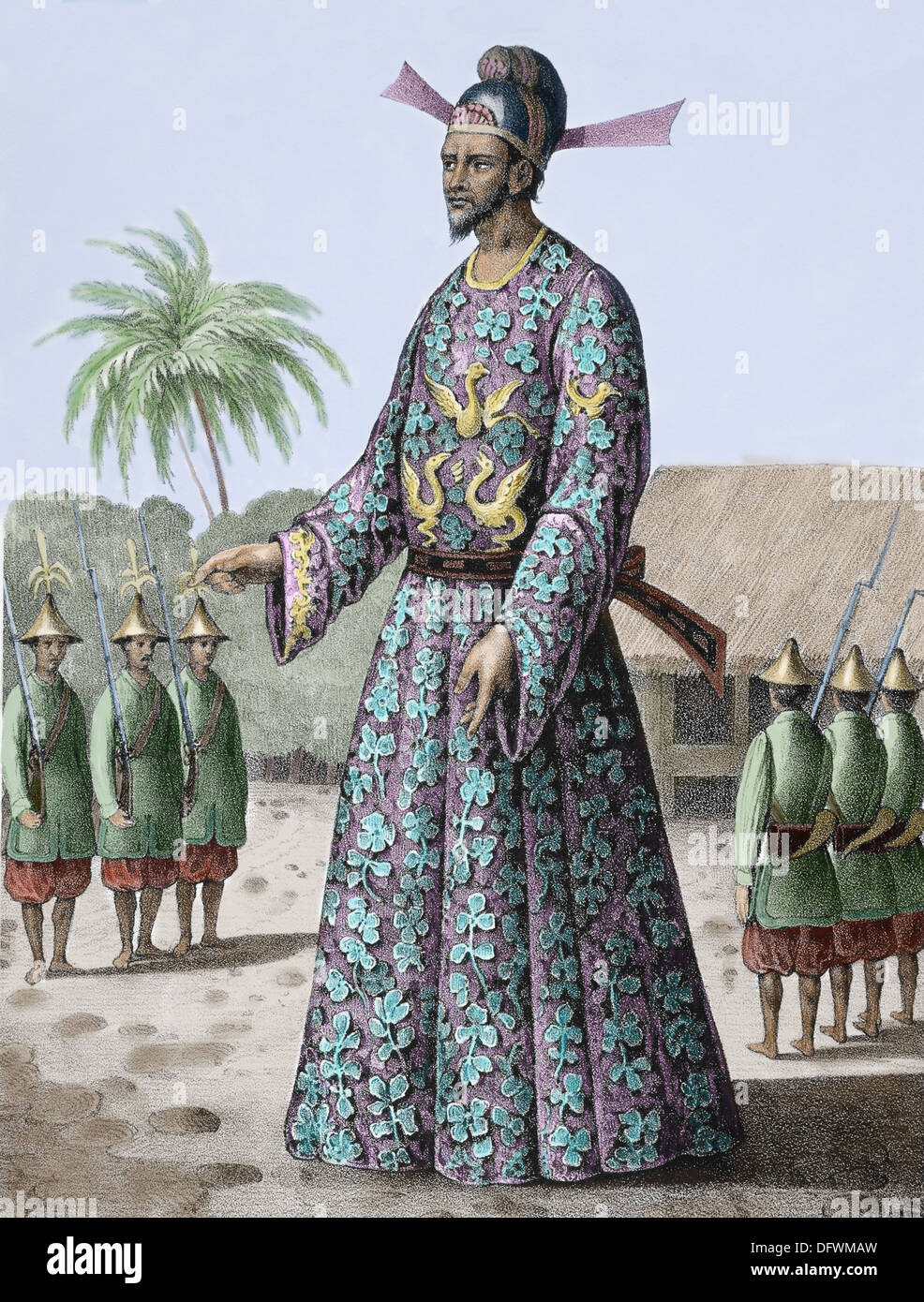 Asien. Vietnam. Cochin-chinesischer Beamter (heutigen Vietnam). 1840. farbigen Gravur. Stockfoto