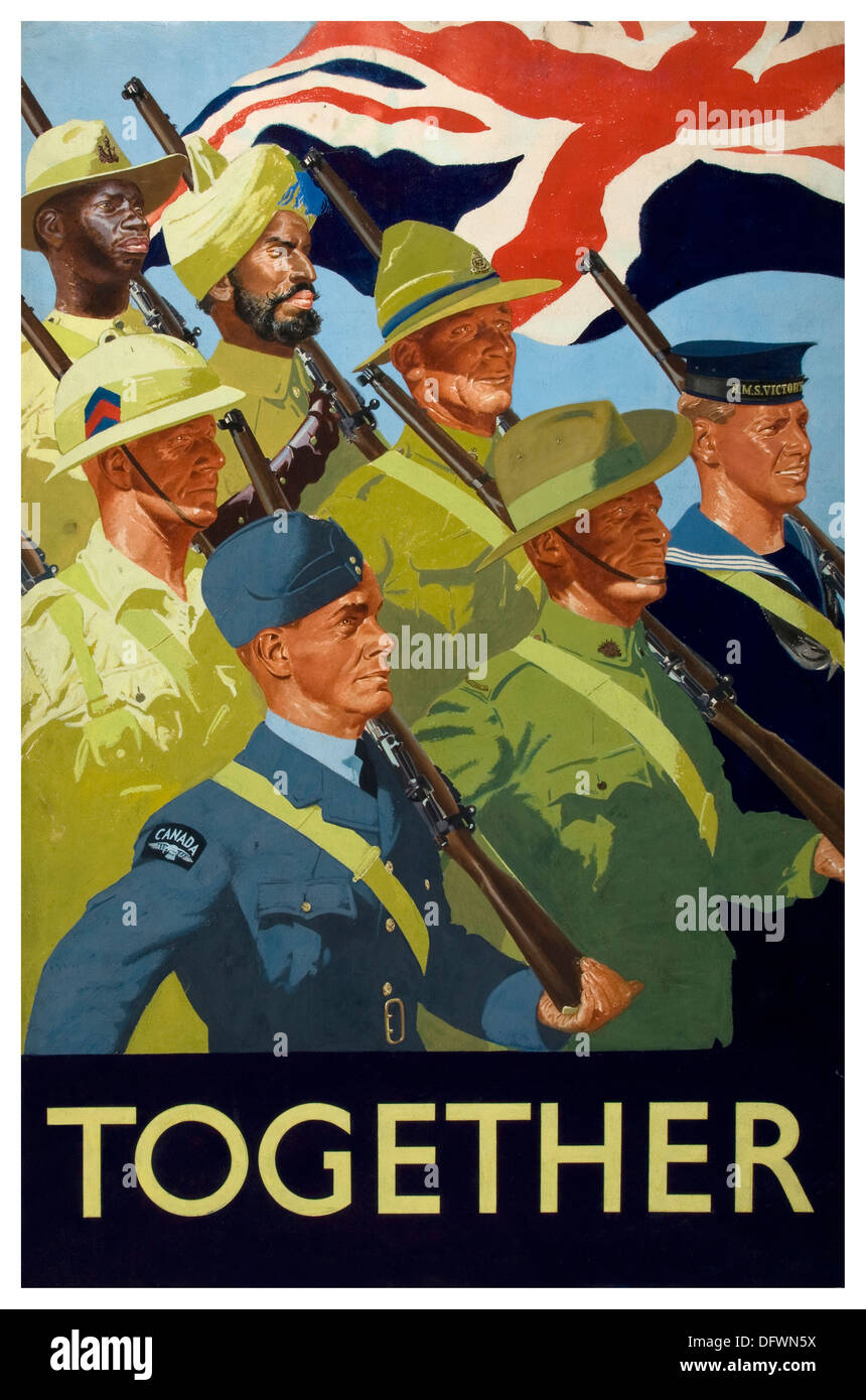 Commonwealth-WW2 Propagandaplakat zeigt Einheit während des Krieges Stockfoto