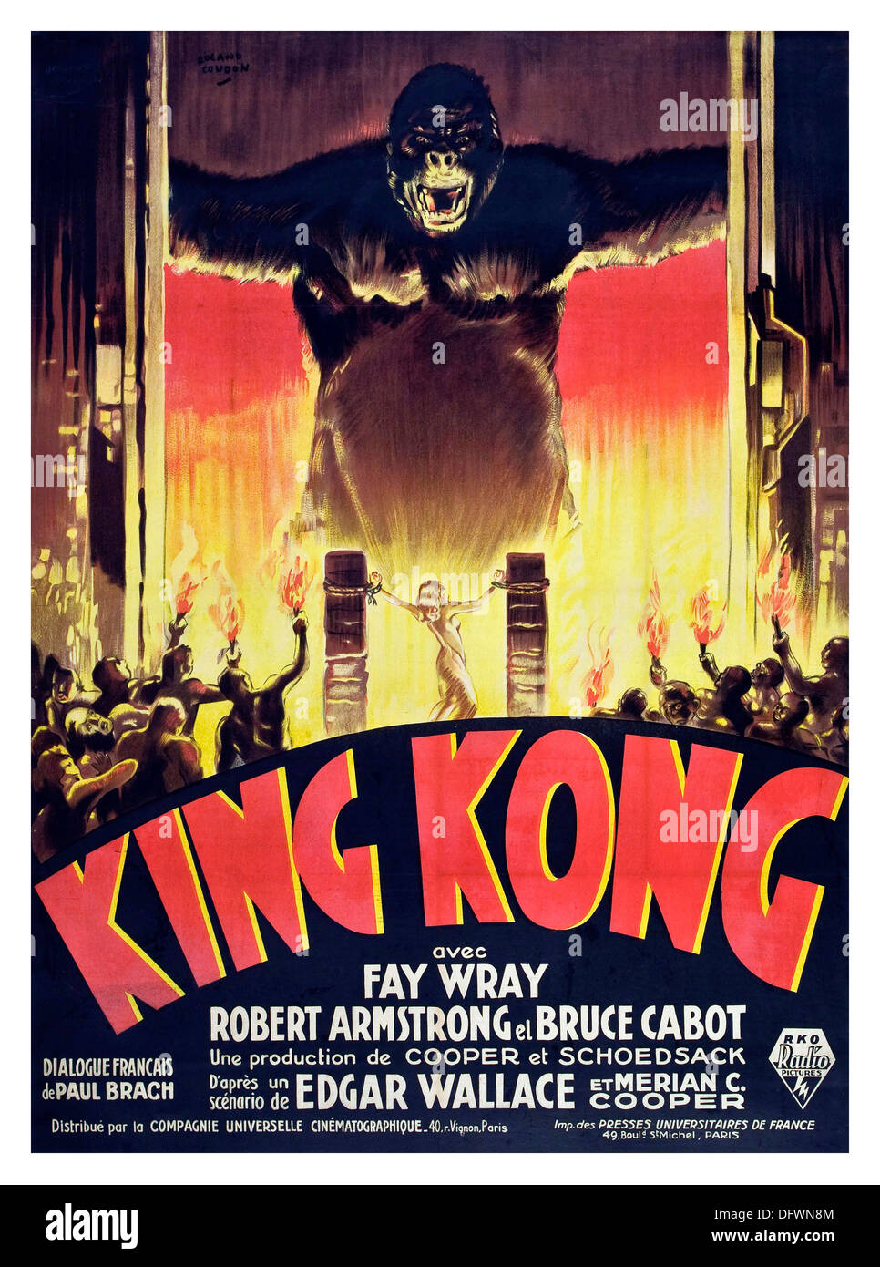 King Kong 1933 französische Filmplakat von Edgar Wallace RKO Radio pictures Stockfoto