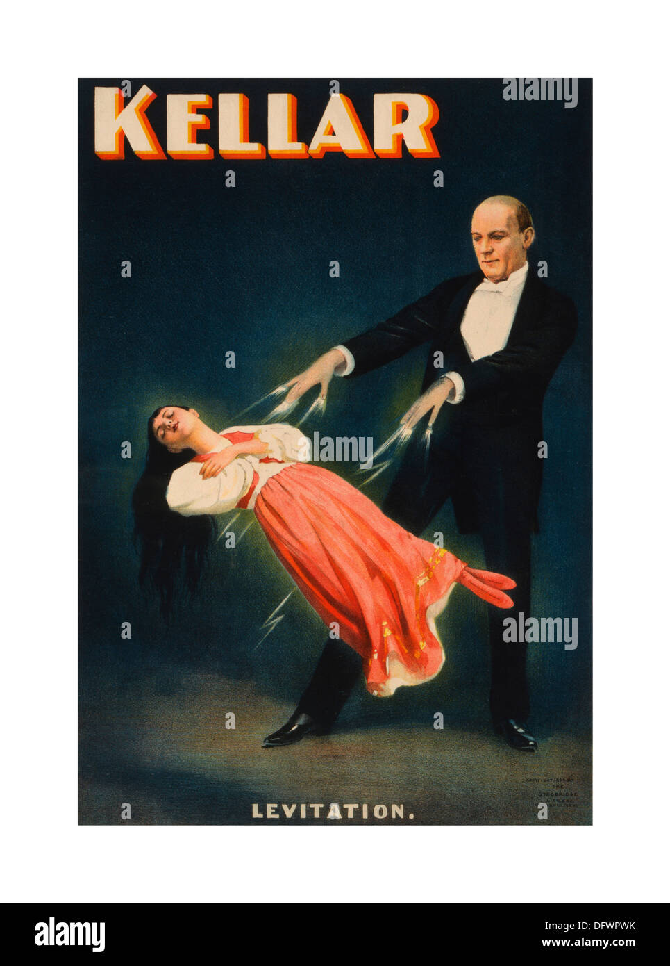 Der 1800er Jahrgang MAGIER LEVITATION POSTER KELLAR 1894 Farbe Poster Werbung "kellar" ein Zauberer, der in Levitation spezialisiert Stockfoto