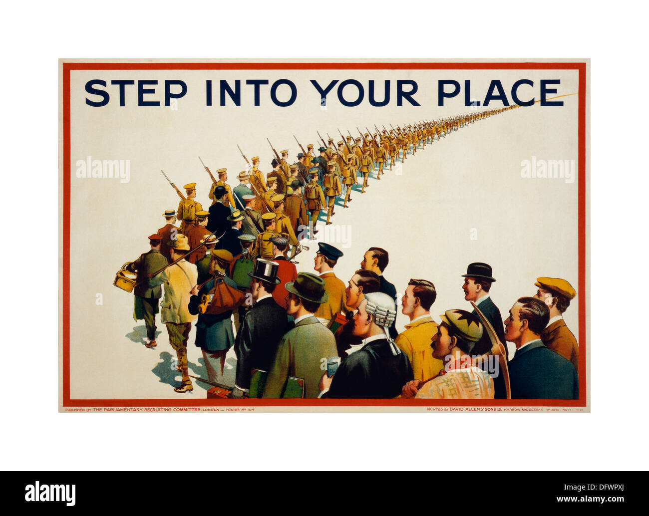 Vintage historischen WW1 Rekrutierung Propagandaplakat in 1914 UK "Schritt in Ihren Platz" Stockfoto