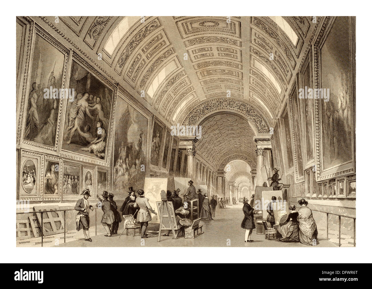 LOUVRE PARIS Llustration von Thomas Allom englischer Architekt und Künstler (13. März 1804 – 21. Oktober 1872) Grande Galerie Louvre Paris Frankreich Stockfoto