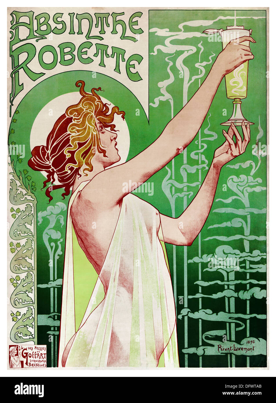 Jugendstil-Plakat von Absinthe Robette von Henri Privat-Livemont (1861 – 1936), Künstlerin, geboren in Schaerbeek, Brüssel, Belgien. Stockfoto