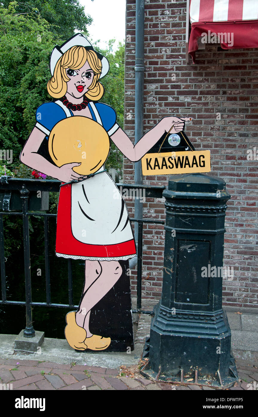 Edam Kaaswaag - Käse Venture - Edams Kaasmeisje Käse Mädchen Zeichen Niederlande Holland Stockfoto