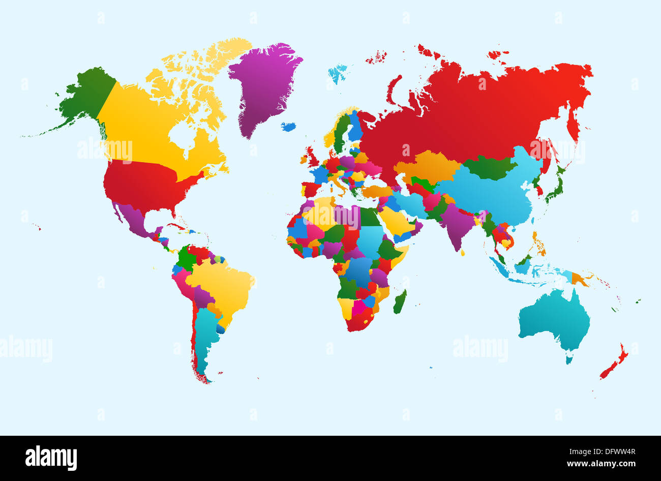 Weltkarte, bunten Ländern Atlas Abbildung. EPS10 Vektor-Datei organisiert in Schichten für die einfache Bearbeitung. Stockfoto