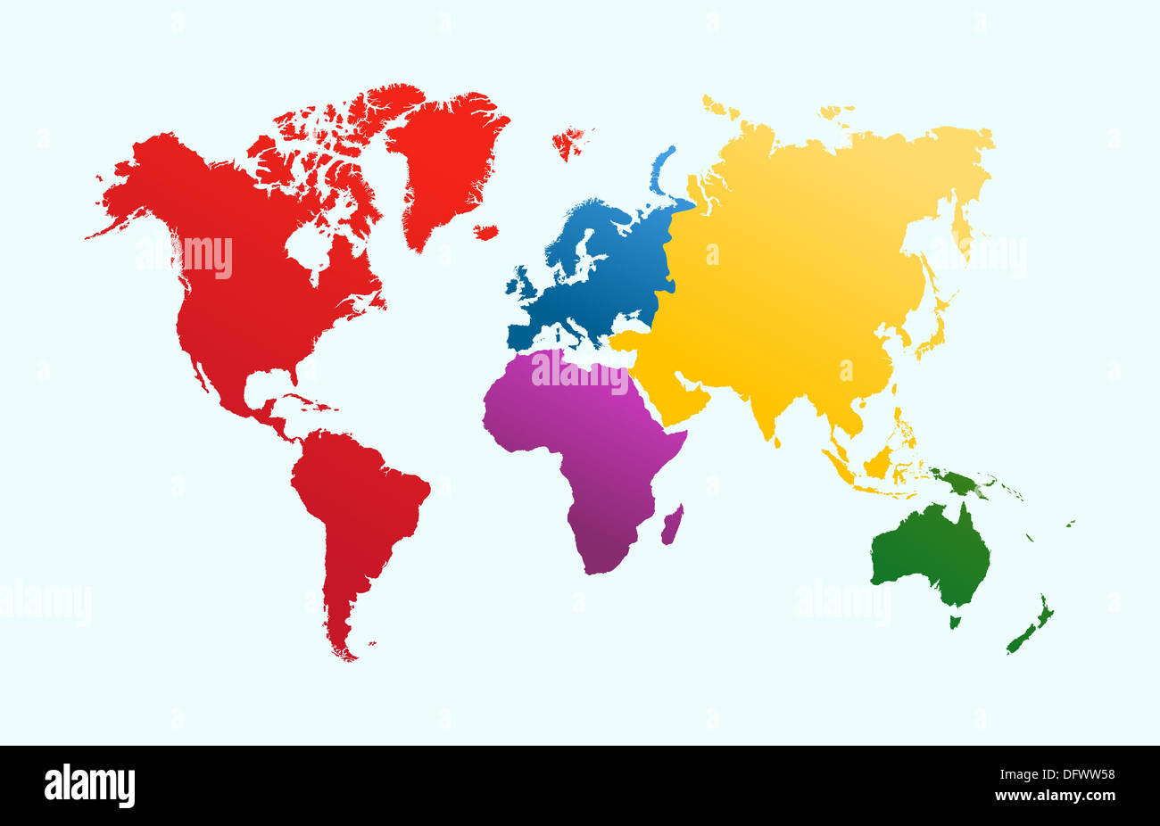 Weltkarte, bunte Kontinenten Atlas Abbildung. EPS10 Vektor-Datei in Layersa für die einfache Bearbeitung organisiert. Stockfoto