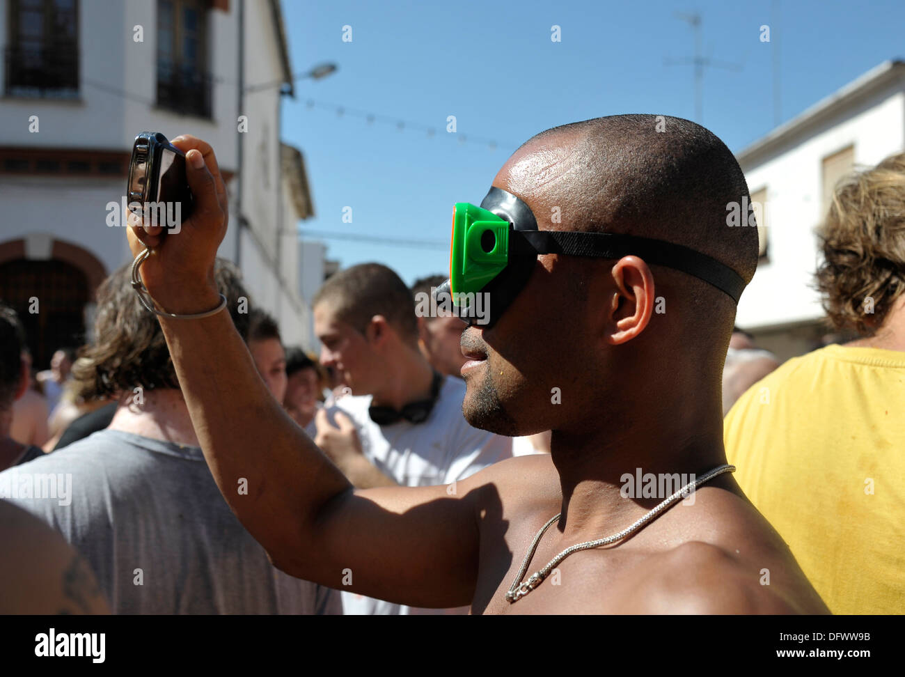 Bunol, Valencia, Spanien - Teilnehmer des jährlichen Festivals "Tomatina" Stockfoto