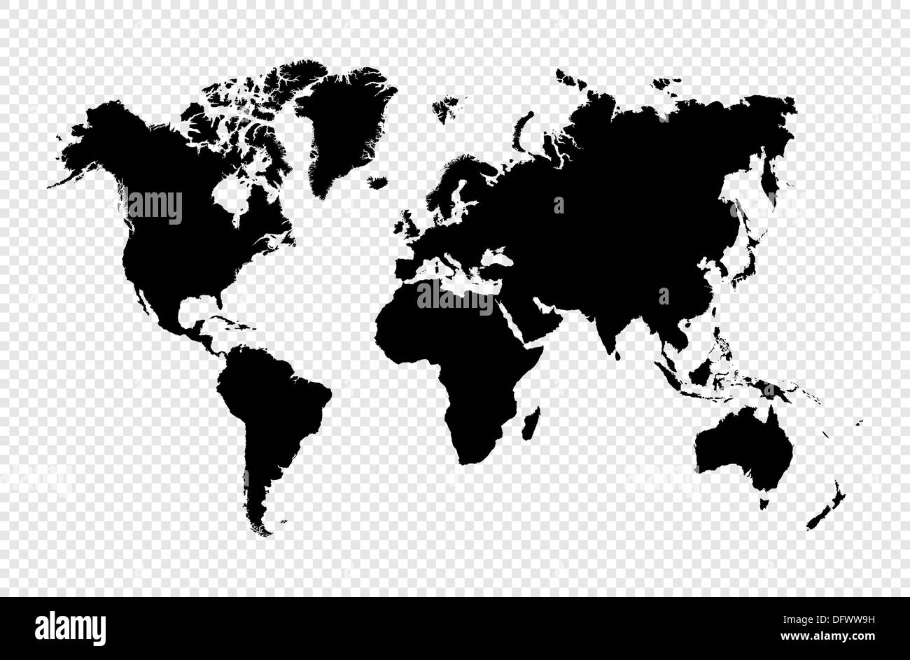 Schwarze Silhouette isoliert Weltkarte. EPS10 Vektor-Datei organisiert in Schichten für die einfache Bearbeitung. Stockfoto