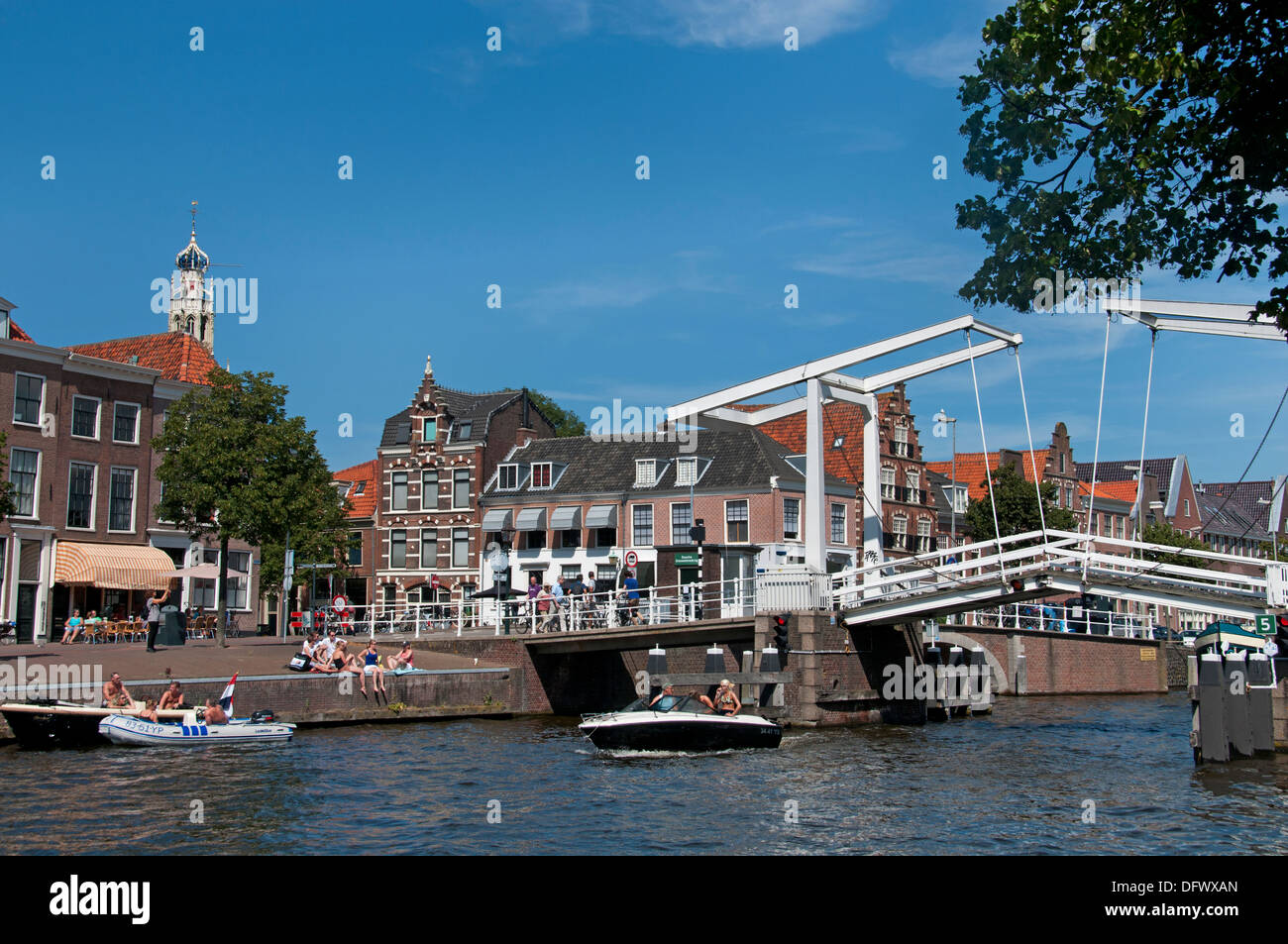 Haarlem Spaarne Fluss Stadt Niederlande Boot Stadt Stockfoto