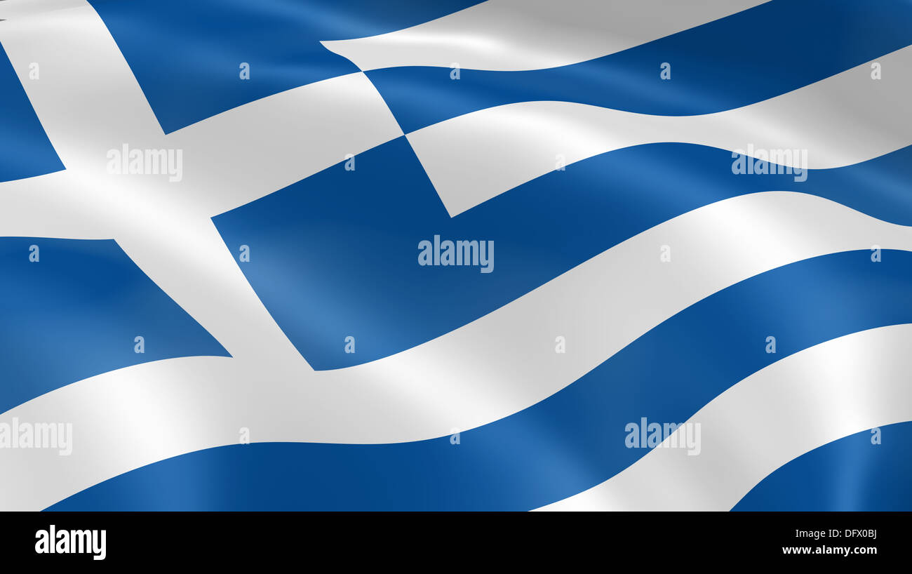Griechische Flagge im Wind. Teil einer Serie. Stockfoto