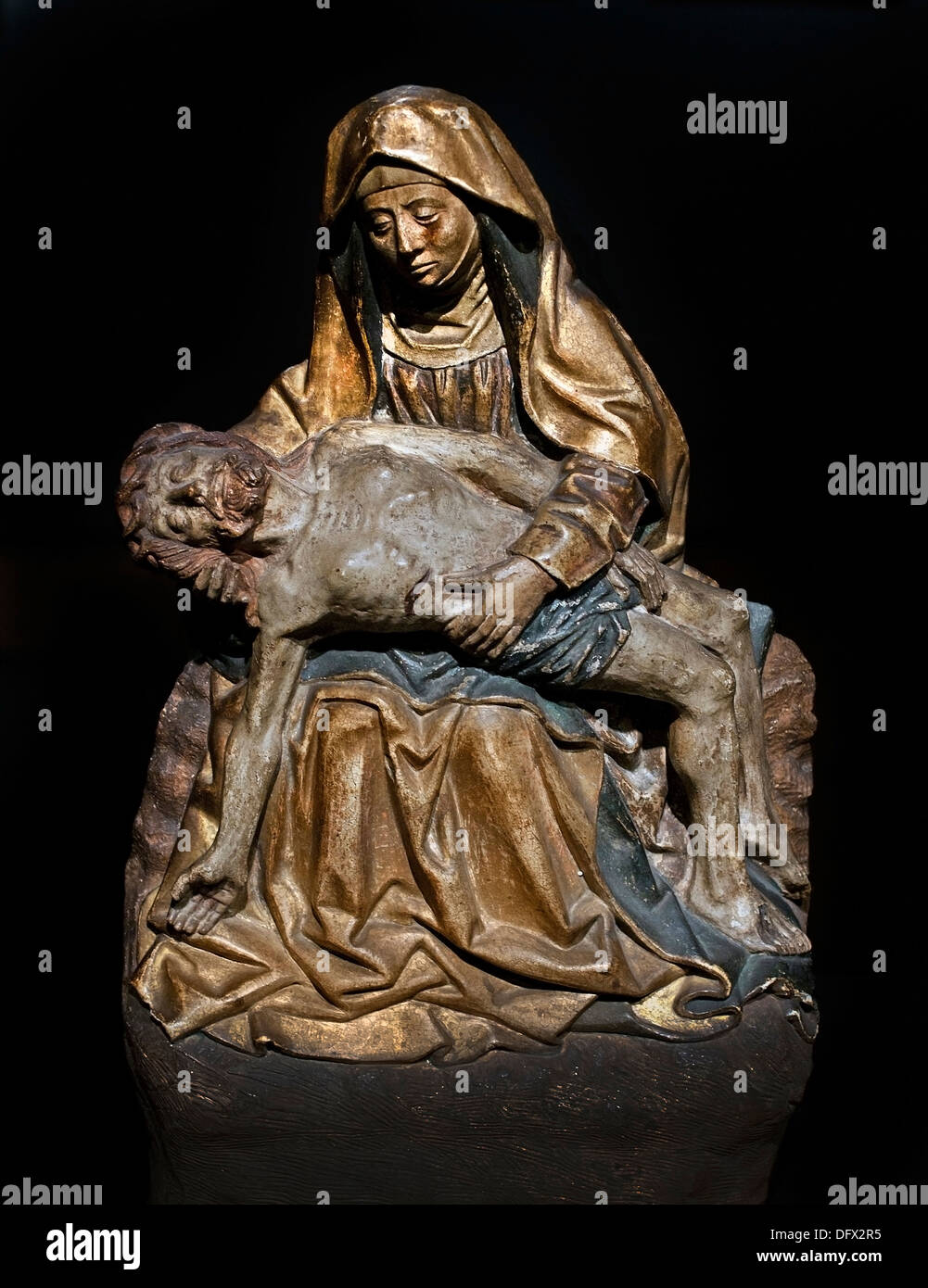 Pieta (Mary Christ) Utrecht 1450-1470 Rohr Lehm mit original polychrome Niederlande-Museum Stockfoto