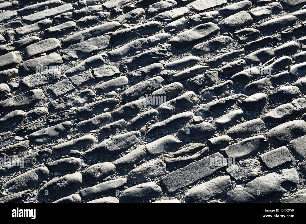 Kies Pflaster aus der spanischen alten Straße Stockfoto