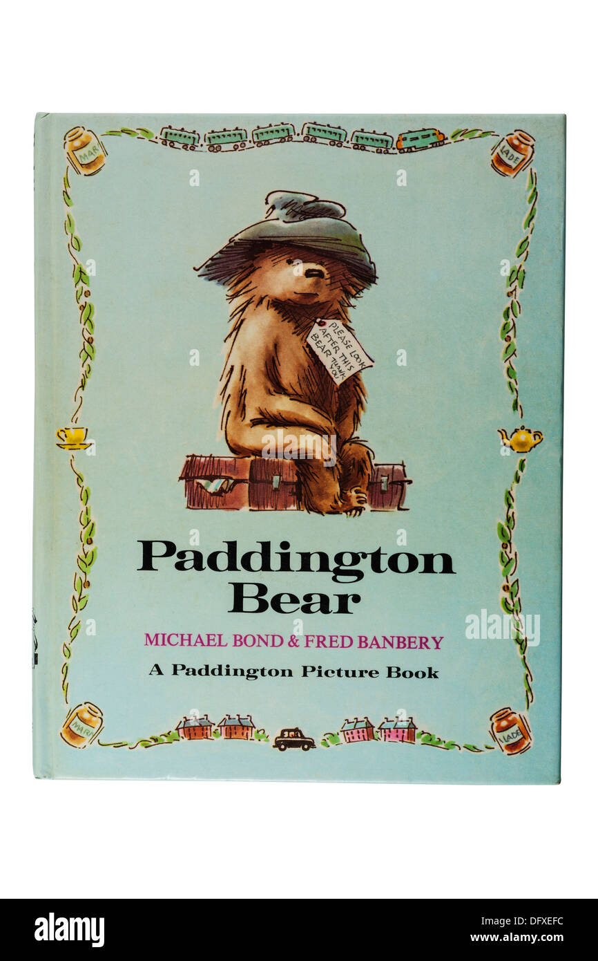 Ein Kinder Paddington Bear Buch auf weißem Hintergrund Stockfoto