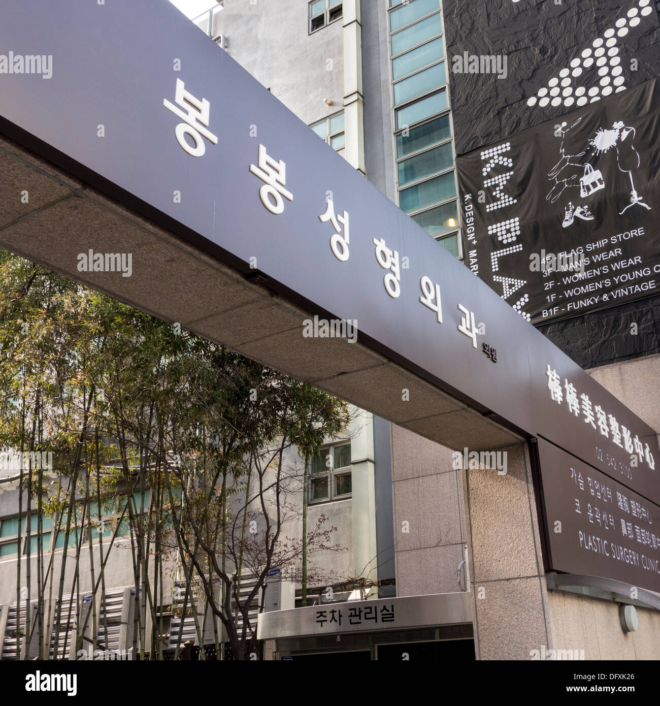 Klinik für plastische Chirurgie Zeichen, Garosu-Gil, Seoul, Korea Stockfoto