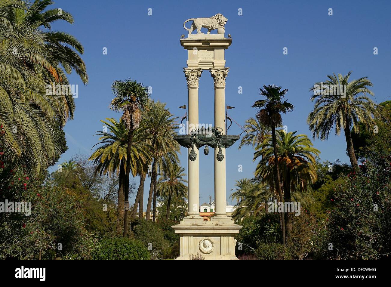 Sevilla Andalusien España Monumento al Descubrimiento de América de Los Jardines de Murillo De La Ciudad de Sevilla Denkmal Stockfoto