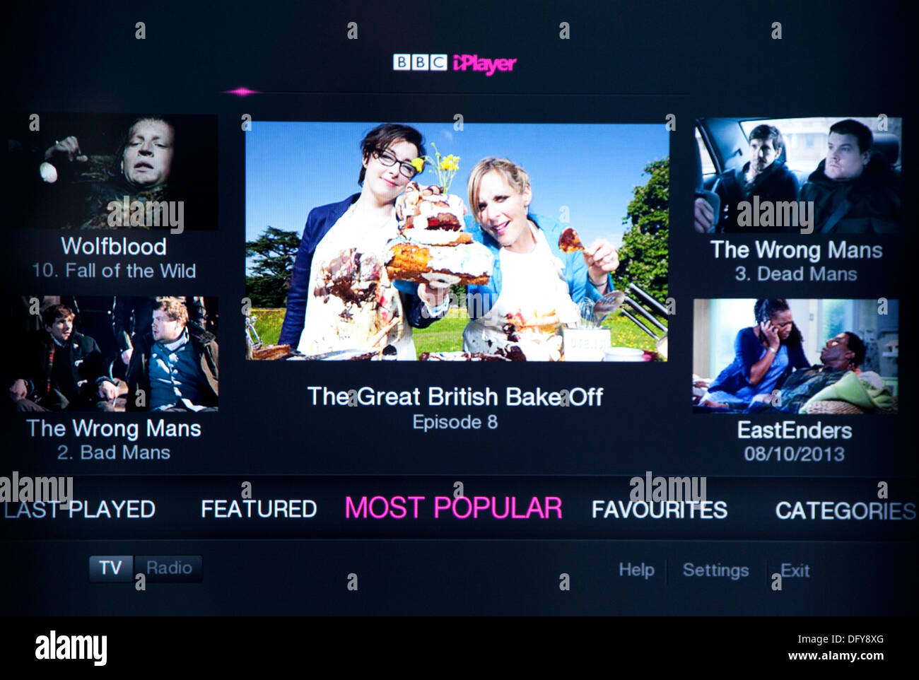 BBC-i-Player auf TV-Bildschirm, London Stockfoto