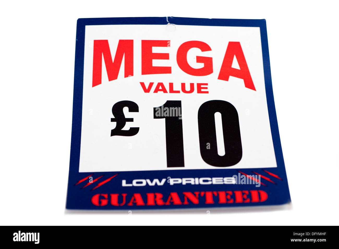 Mega Wert niedrige Preise garantiert Label £10 Stockfoto