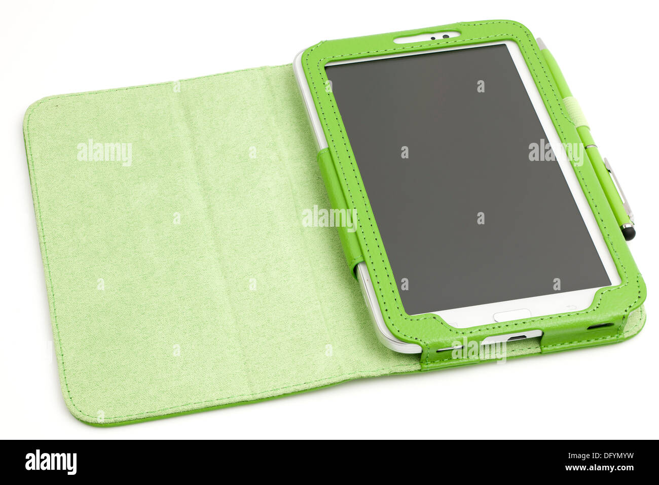 Samsung Galaxy 7 Tab 3-Zoll-Tablet mit Schutzhülle und Stift Stockfoto
