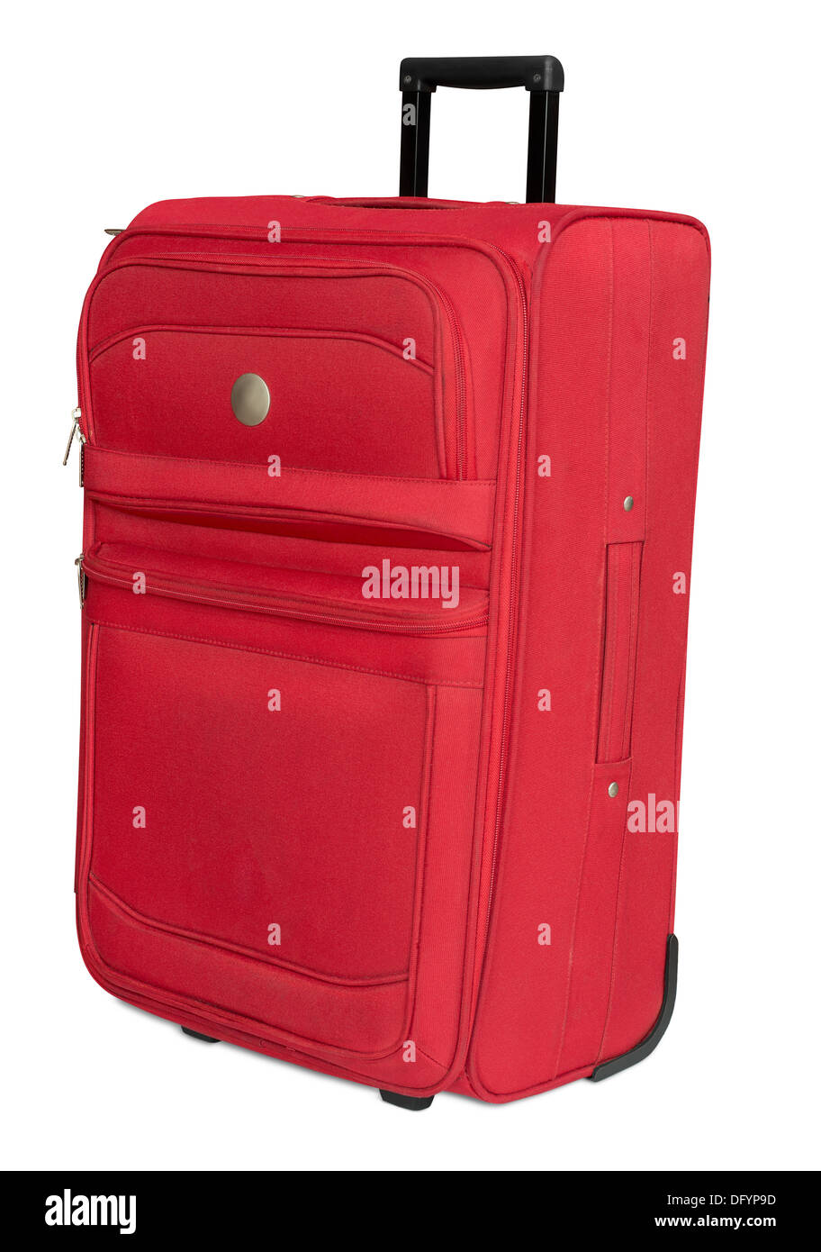 Rot Textil Koffer isoliert auf weiss Stockfoto