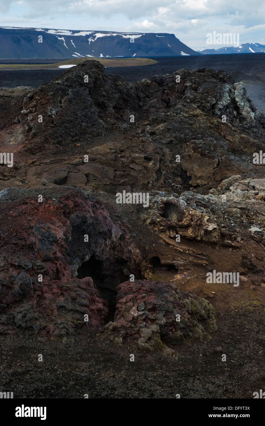 Der Leirhnjukur Bereich ist eine große Ebene, die mit Lava Eruption 1984 übergelaufen. Die Krafla ist ein Vulkan mit einer 25 km. Stockfoto