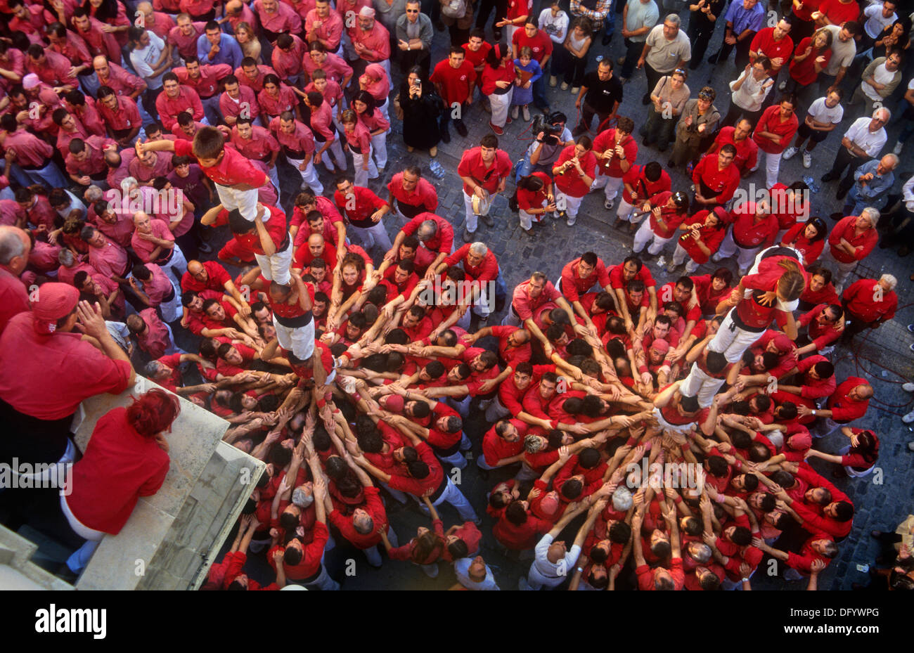 "Die Castellers" menschliche Turm, eine katalanische Tradition zu bauen. Stockfoto