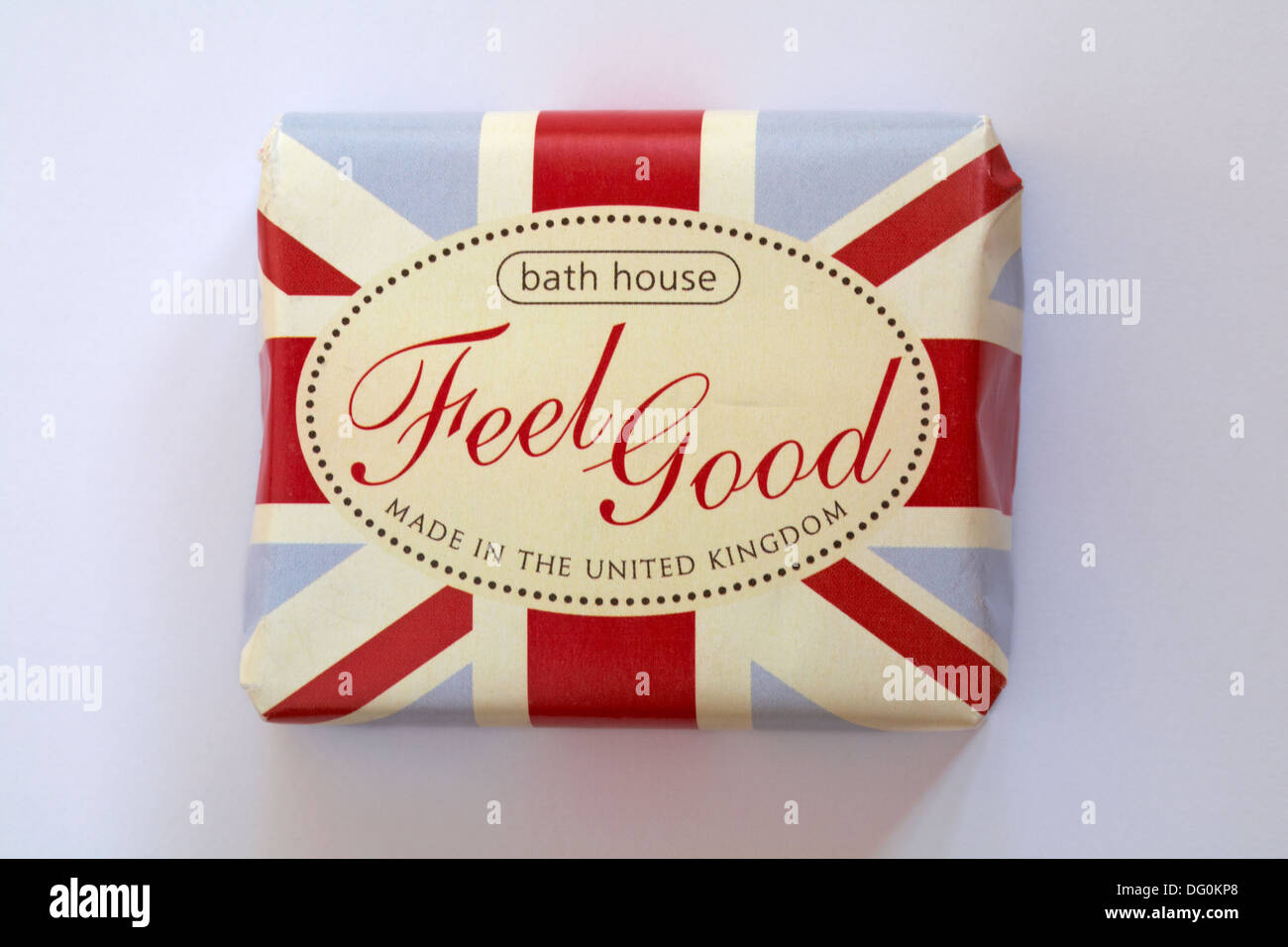 Bad Haus Feel Good Bar Seife Made im Vereinigten Königreich isoliert auf weißem Hintergrund Stockfoto