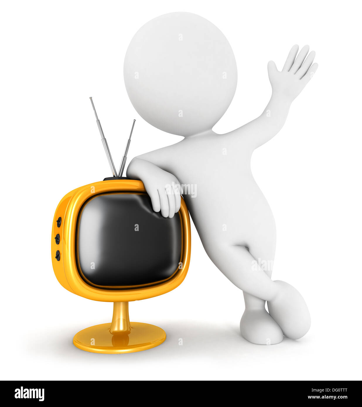 3D White Menschen Retro-Fernsehen, isolierten weißen Hintergrund, 3d Bild Stockfoto