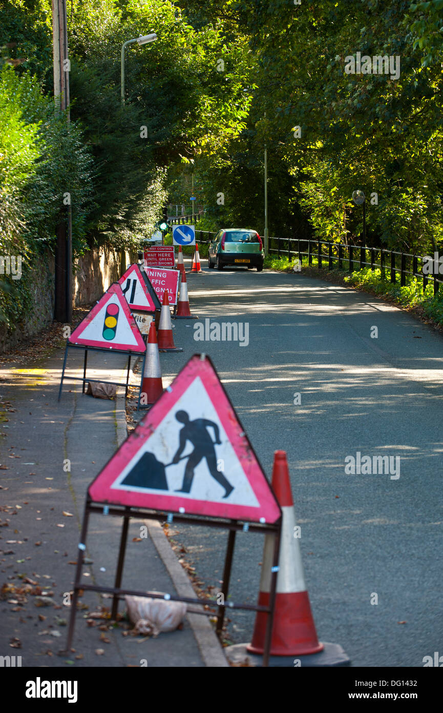 Baumaßnahmen in einem Land Lane, Shifnal, Shropshire, England Stockfoto