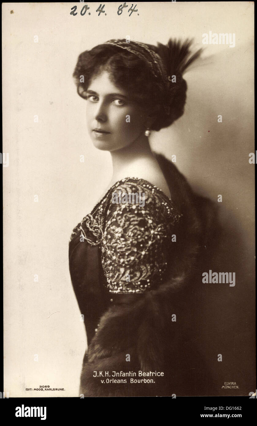 AK J.K.H. Infantin Beatrice v. Orléans Bourbon Mit Haarschmuck; Stockfoto